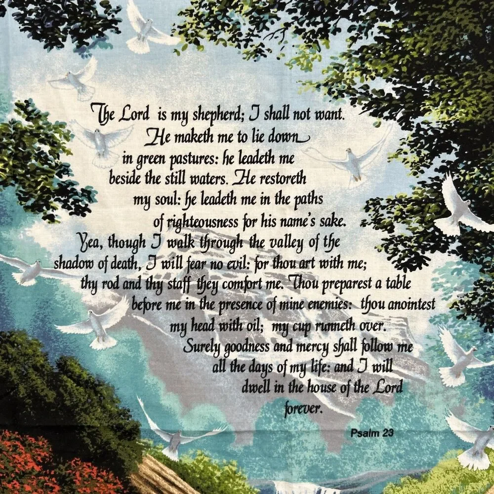 The Lord is my Shepherd Psalm 23 Religious Cotton Quilting Fabric Panel 46 X 34